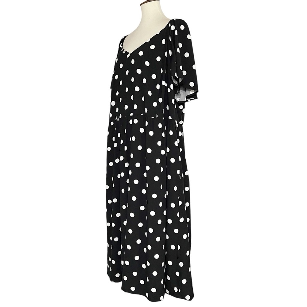 Ava & Viv Women's Black & White Polka Flutter Short Sleeve Midi Dress 3x - Picture 5 of 12